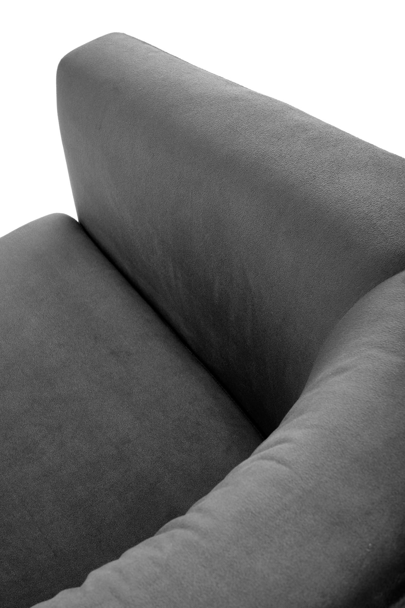 fotelis ENRICO, pelenu spalvos aksomas, medzio apdaila