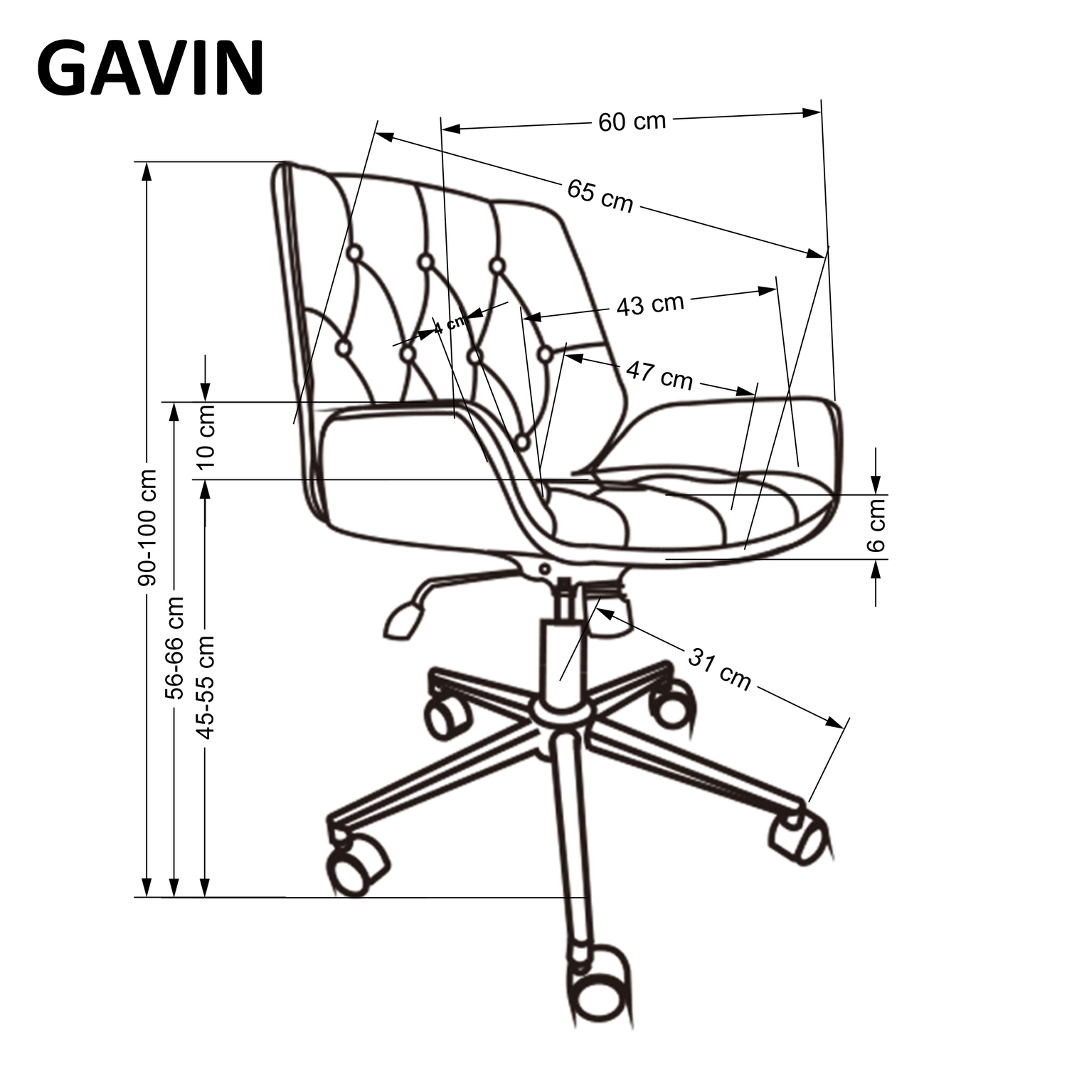Biuro kėdės Gavin matmenys