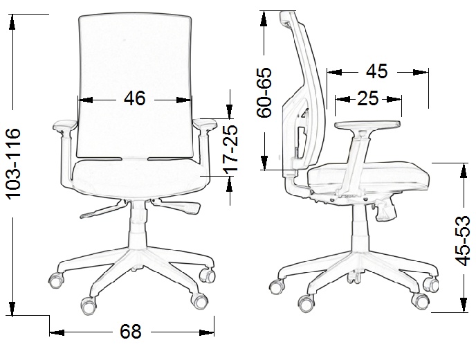 Biuro Kėdė KB-8922B (Mėlyna) matmenys
