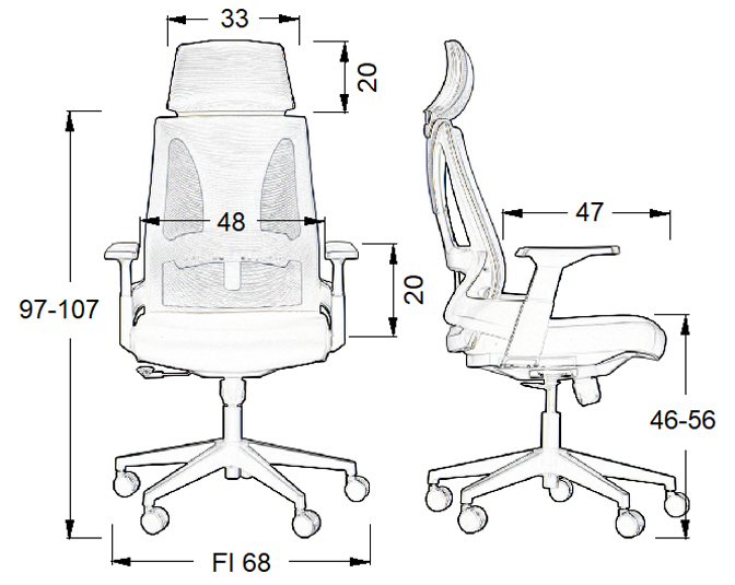 Biuro kėdės OLTON H matmenys