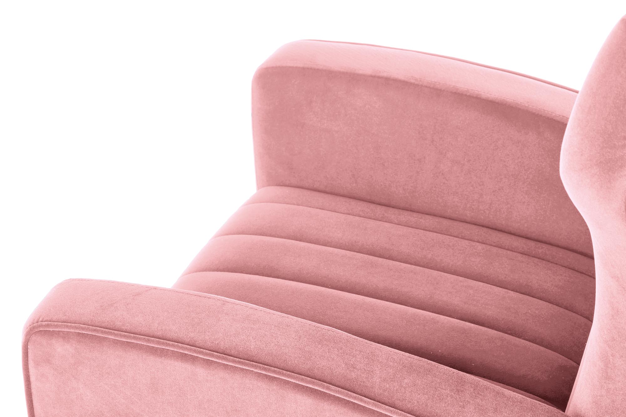 rozines spalvos aksomo fotelis VARIO auksines chromuoto plieno kojos