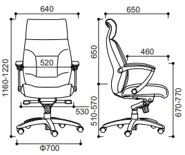 odinės vadovo kėdės matmenys