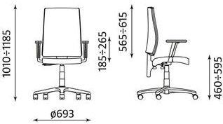 Biuro kėdės I-Line matmenys
