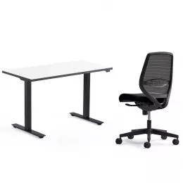 Komplektas: reguliuojamo aukščio stalas, biuro kėdė
