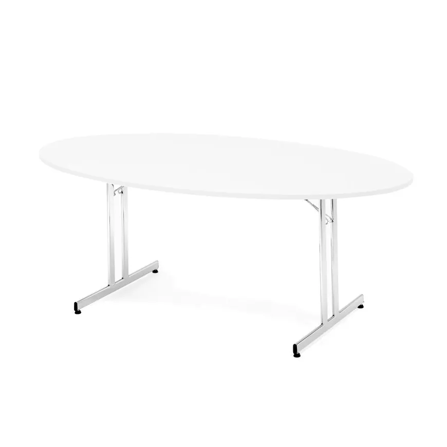 Elipsės formos sudedamas stalas, balta/aliuminio pilka, H720 x W1000 x L1800 mm