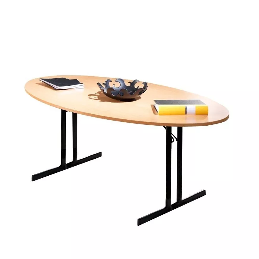 Elipsės formos sudedamas stalas, bukas/aliuminio pilka, H720 x W1000 x L1800 mm