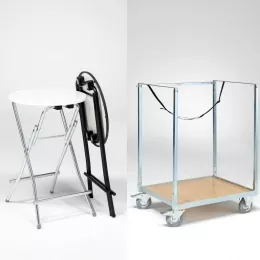 Komplektas: 10 stalų + vežimėlis, baltas/galvanizuota, H1050xØ700 mm