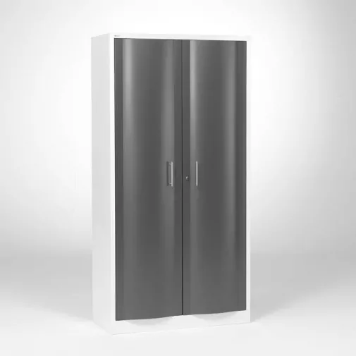 Metalinė spinta: gaubtos tamiai pilko metaliko durys, H1950xW990xD450mm