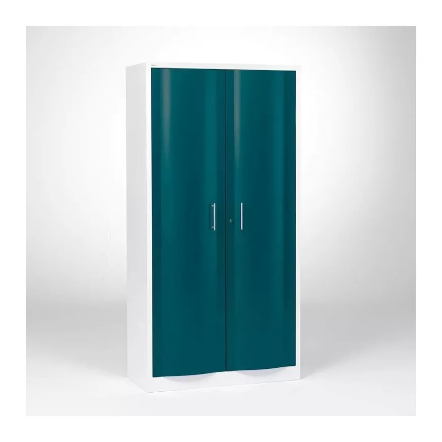 Metalinė spinta: gaubtos mėlyno metaliko durys, H1950xW990xD450mm