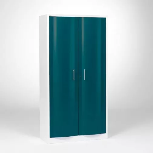 Metalinė spinta: gaubtos mėlyno metaliko durys, H1950xW990xD450mm